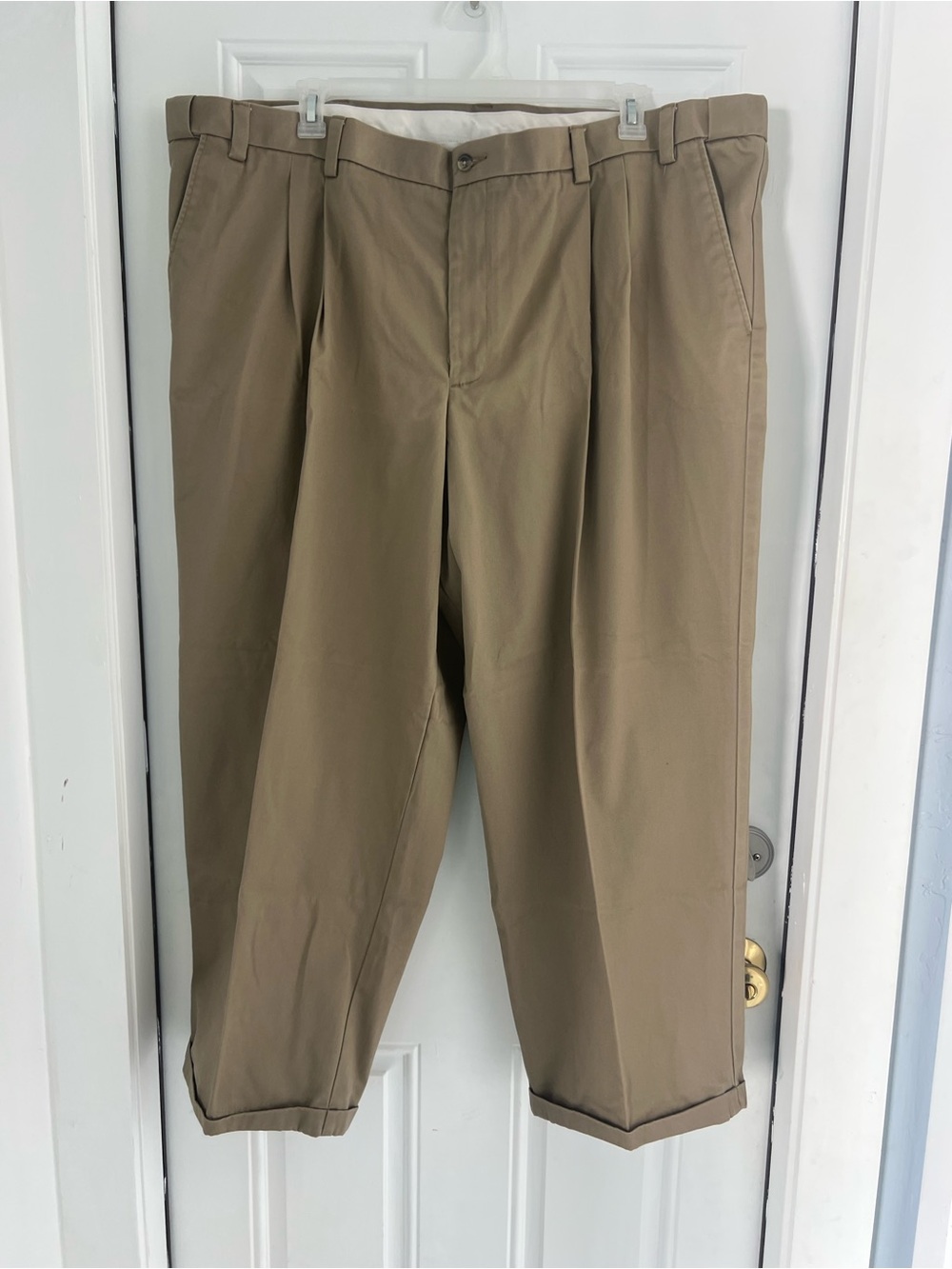 George Men's Pleated Pants 48x30 Beige 100% Cotton Khaki # 923